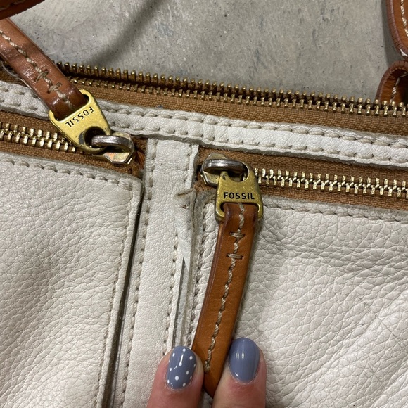 Vintage Fossil White Brown Crossbody Classic Shoulder bag Y2K Small Leather - Picture 3 of 7